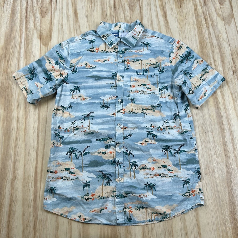 Old Navy Mens LT Hawaiian Short Sleeve Button Up Shirt Built In Flex Resort